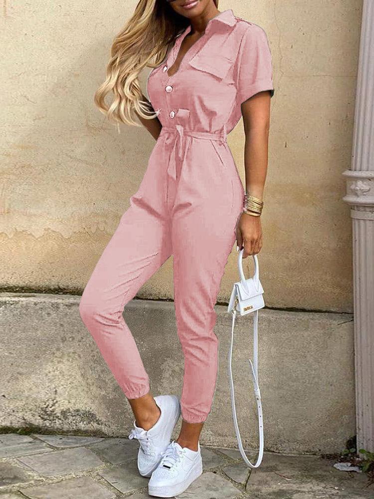 Women Half Sleeve V-neck Solid Color Dress