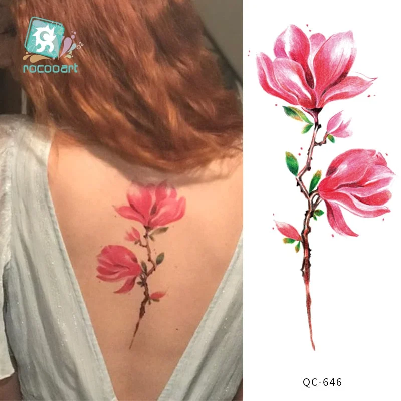 Rocooart 1pcs Hot Red lotus flower Water Transfer Tattoo Stickers Back Waist Women Art Temporary Tattoo Girl Sexy Flash Tatoos