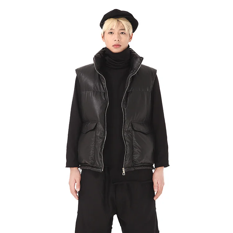 Japanese Darkwear Wind Original Design Leather Vest Down Vest Jackets-dark style-men's clothing-halloween