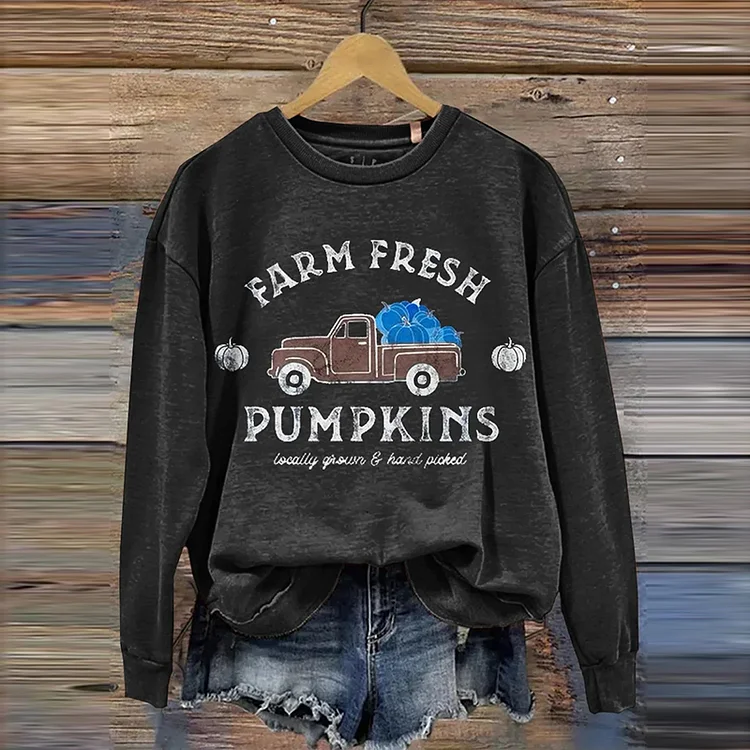 Simpfit Lässiges Langarm-Sweatshirt mit Farm Fresh-Aufdruck für Damen
