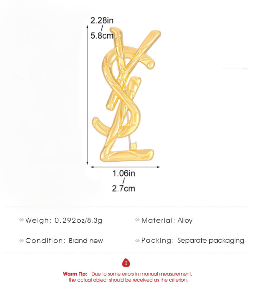 Fashion Monogram Gold Plated Brooch