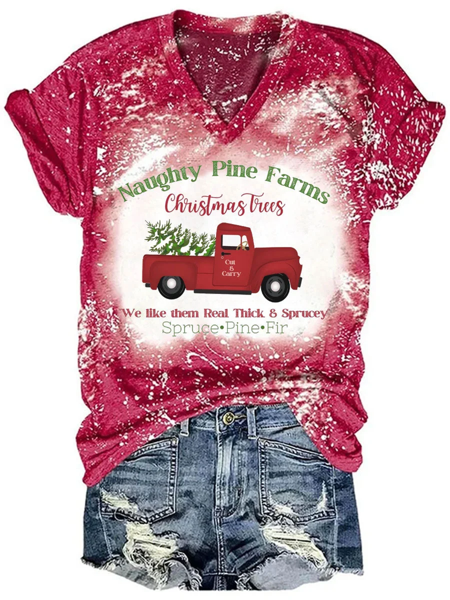 Naughty Pine Farms Christmas Tree Tie Dye V-neck T-shirt