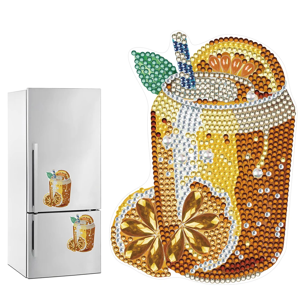 1pcs Lemon Tea SparklingWater Round+Special Shape Diamond Art Fridge Magnets Sticker