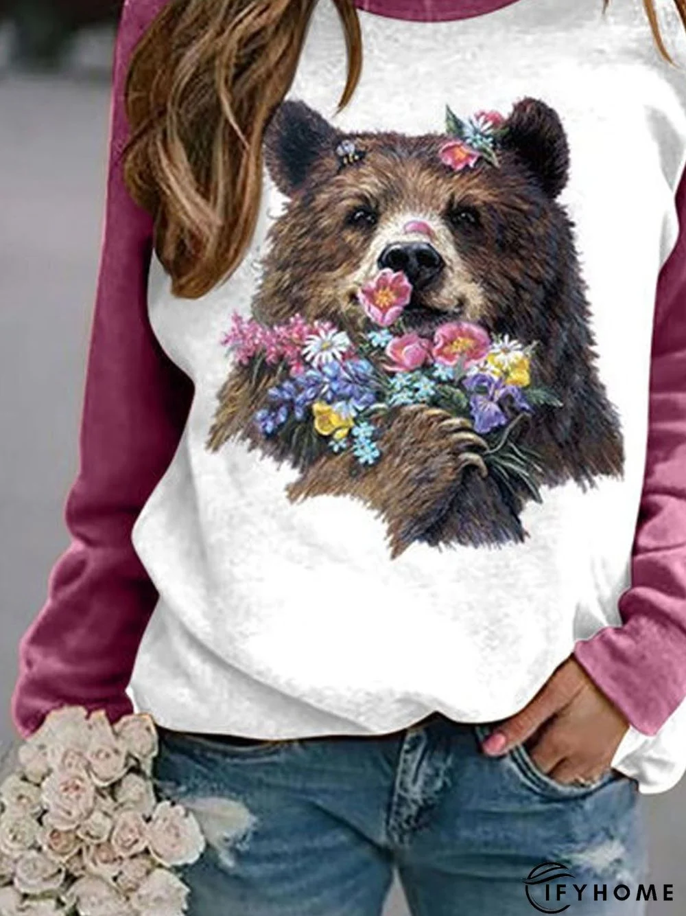 Patchwork Cotton-Blend Long Sleeve Tunic Sweatshirt | IFYHOME