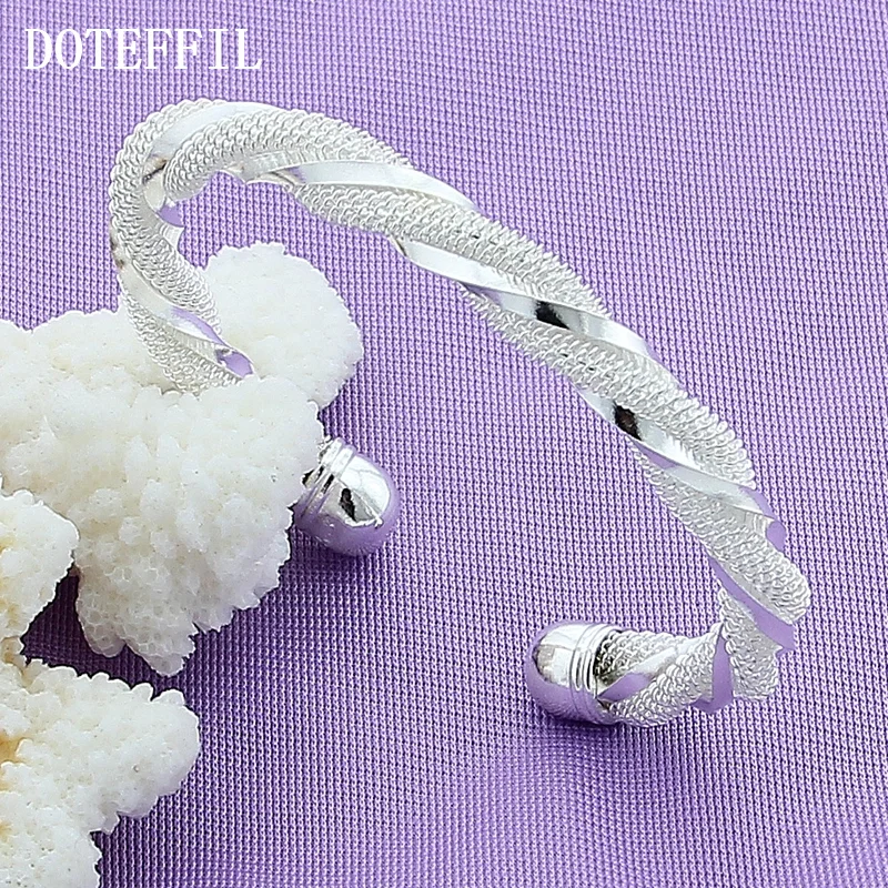 DOTEFFIL 925 Sterling Silver Spiral Network Bracelet Bangle For Woman Jewelry