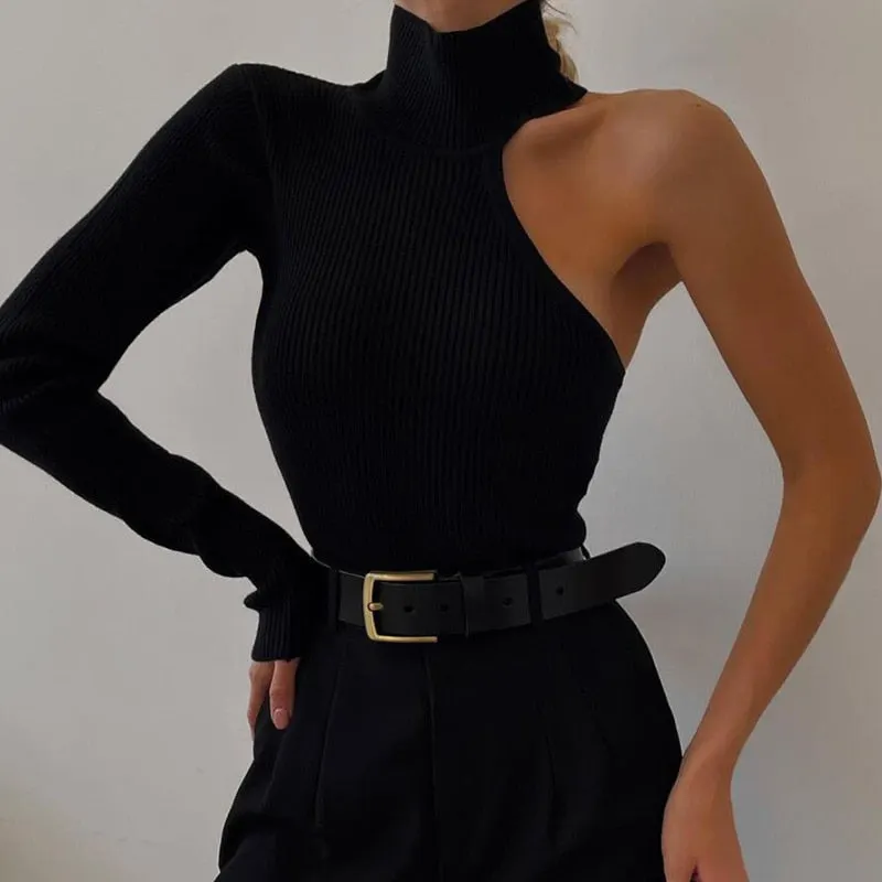 Tawnie 2022 Turtleneck Bodysuit Women Sexy One Shoulder Long Sleeve Body Top Y2K Bodycon Overalls Autumn Hollow Out Jumpsuits
