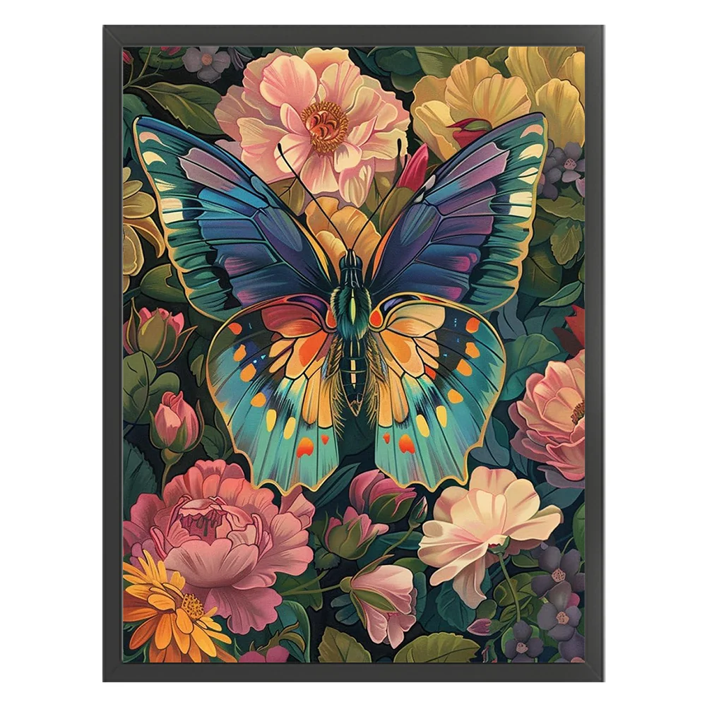 9CT Full Stamped Cross Stitch Bead Embroidery- Flower Butterfly(Canvas|30*40CM)