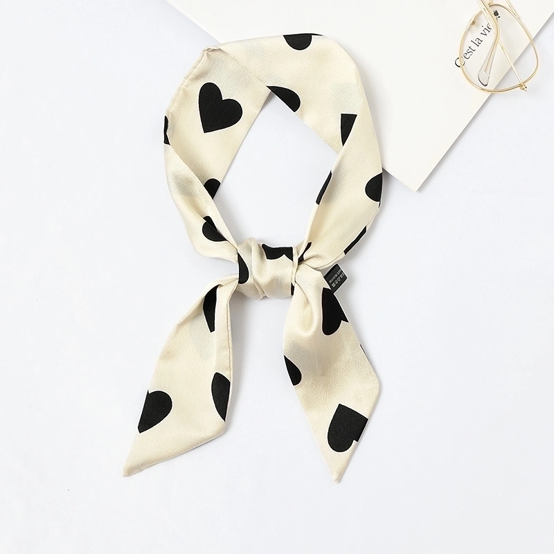 Women’s Sweet Polka Dots Heart Shape Satin Printing Silk Scarves