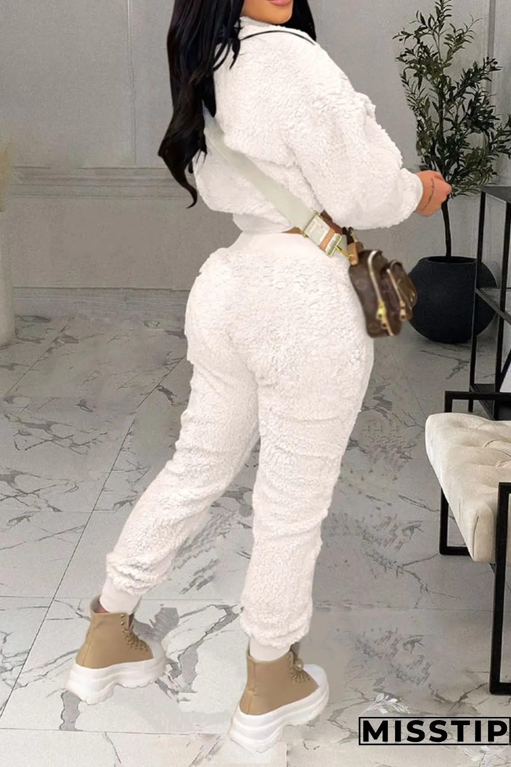 White Casual Solid Patchwork O Neck Long Sleeve Two Pieces