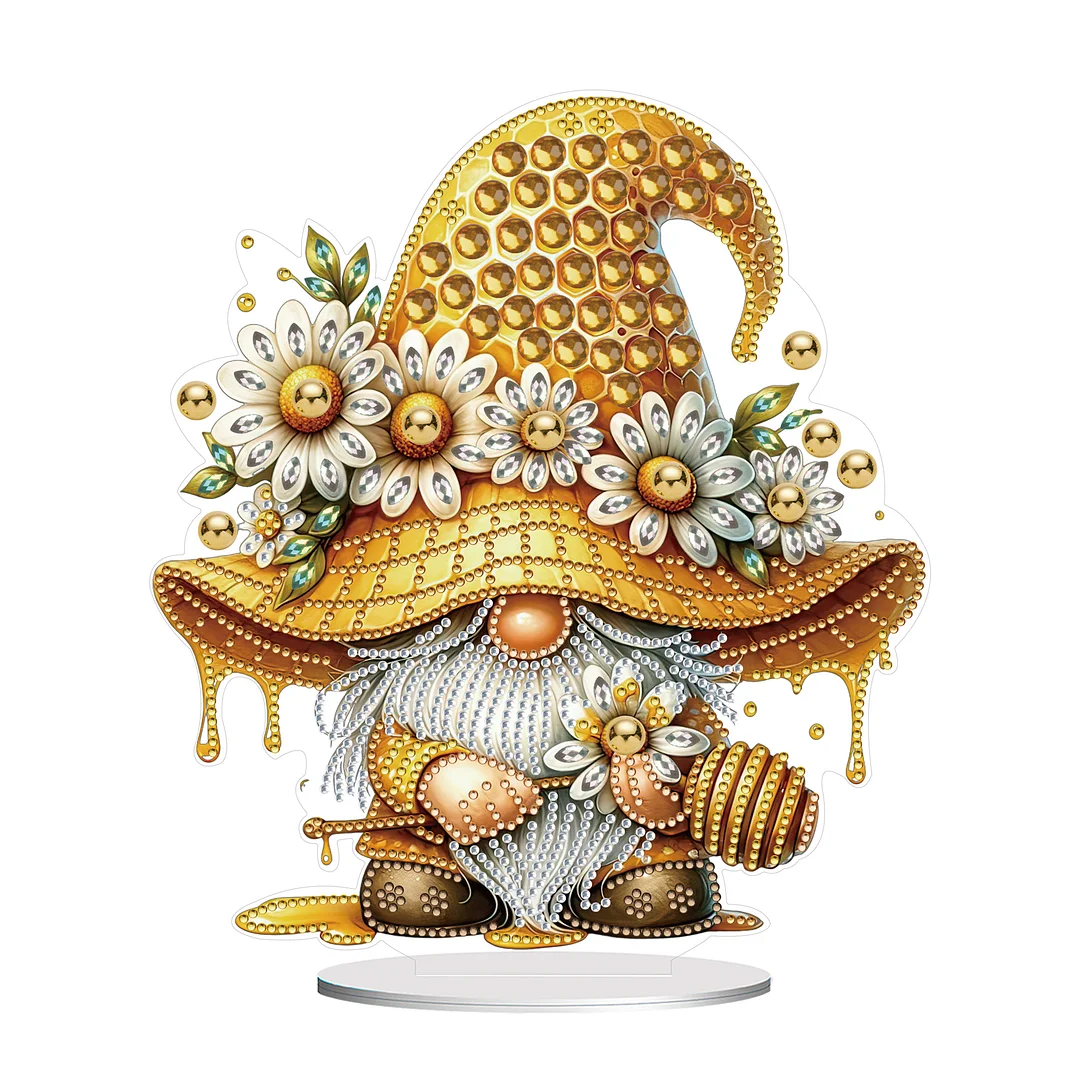 DIY Bee Gnome Acrylic Diamond Painting Tabletop Ornament Kit for Home Office Decor