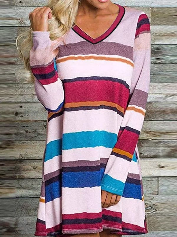 Colorful Striped Long Sleeve Mini Dress