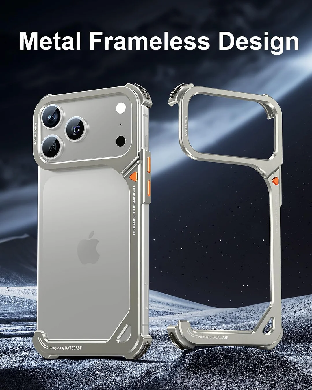 Compatible with iPhone 17 Pro Max metal protective case, aluminum frame, slim backless design, MagSafe compatible, shockproof protection, minimalist frameless phone case, natural titanium