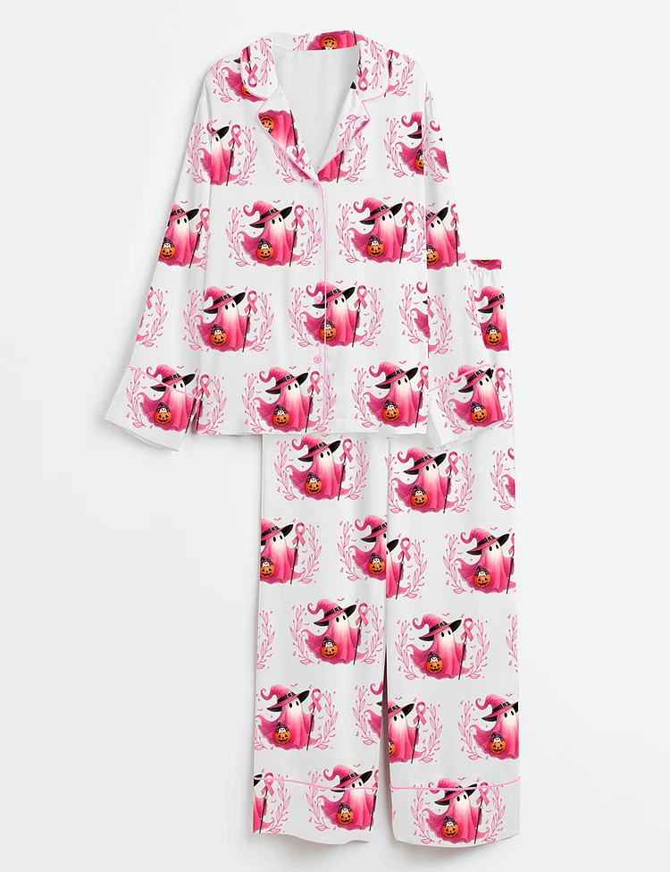 Women&rsquo;s In October We Wear Pink Breast Cancer Awareness Long Sleeve Satin Pajama Set