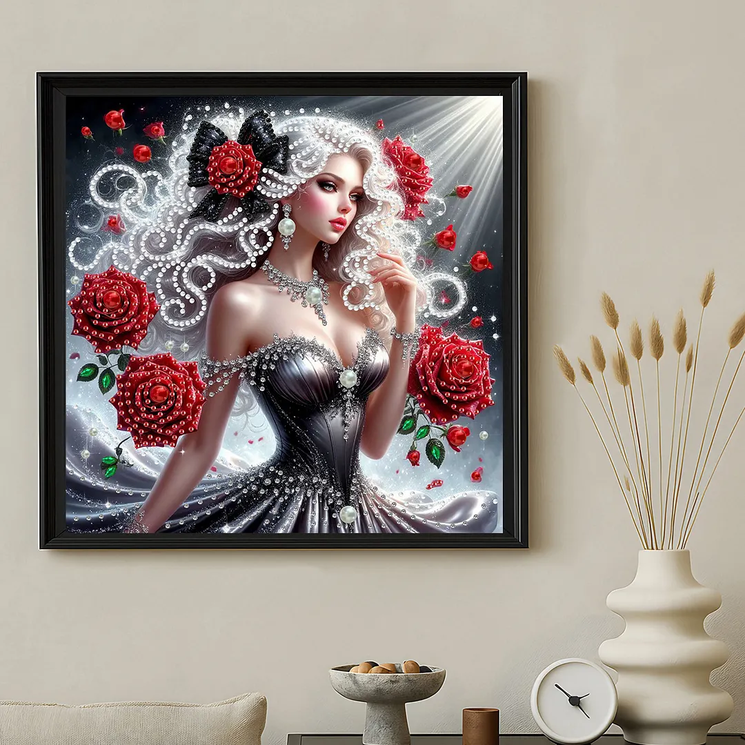 Rose Black Dress Beauty Special Shaped 5D DIY Partial Drill Diamond Painting Kits for Adults Beginners Home Decor Diamonds Dots Gem Art Kits 11.81x11.81inch