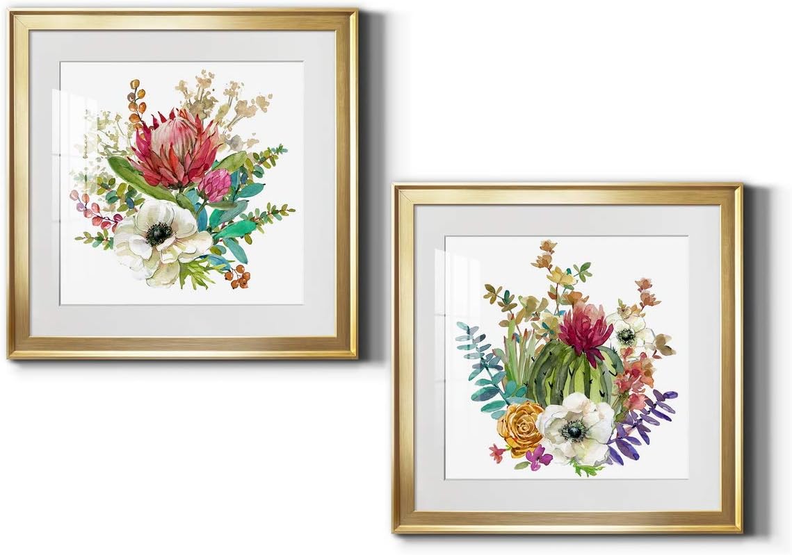 Neutral Color Wall Art, Wall Dcor Print, Beaches, Floral, Animals, Bohemian, & Vintage Styles, with Matte Board, Acrylic Glass, and Hanging Hardware - Scrumptious Succulents I - Gold Framed - 18X18 18X18