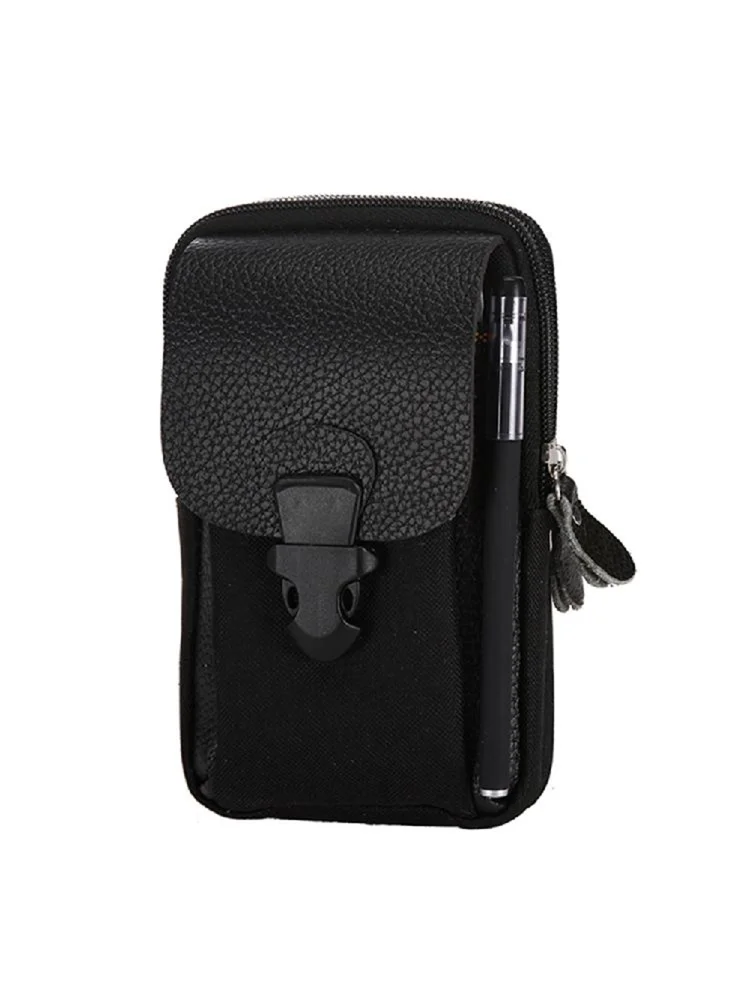 Canvas Men Waist Bag Casual Phone Purse Travel Zipper Belt Pouch (Black)