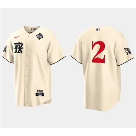 Men's Texas Rangers #2 Marcus Semien Cream 2023 World Series City  Connect Stitched Baseball  Jersey