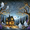 Halloween Haunted House-11CT Stamped Cross Stitch 50*50cm/19.69*19.69in