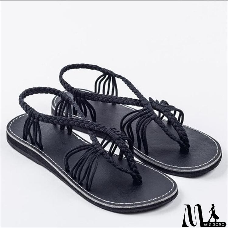 MidiSono - Women's Knitted Fabric Breathable Beach Flat Sandals