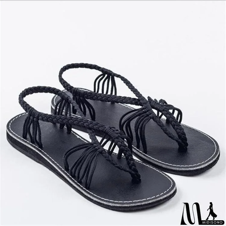 MidiSono - Women's Knitted Fabric Breathable Beach Flat Sandals