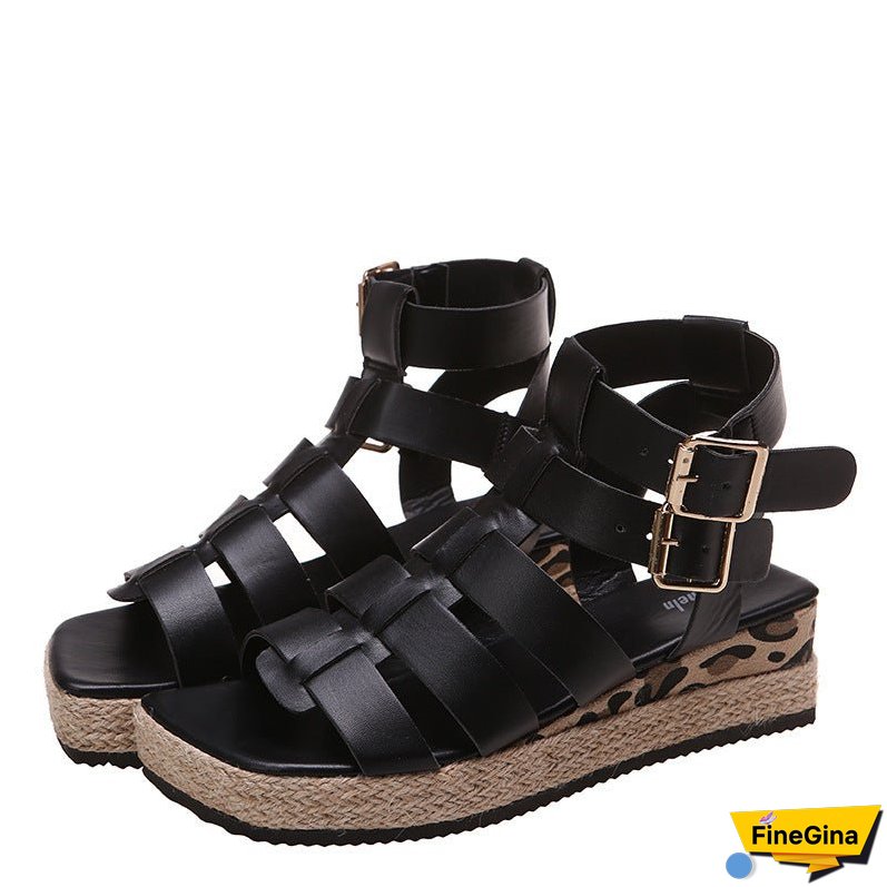 Trendy Women's Platform Wedge Sandals with Woven Hemp Rope Detail