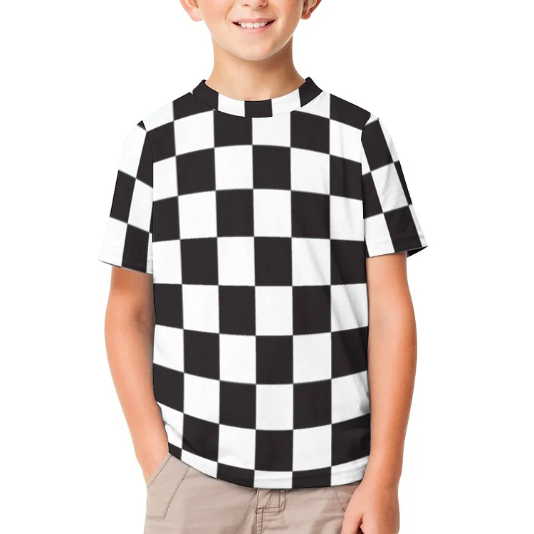 Race Cars Racing Flags Checkered Checker Flag Boys Girls Summer Tshirt 3D Print Youth T-Shirt Kids O Neck Tee Tops - Heather Prints Shirts