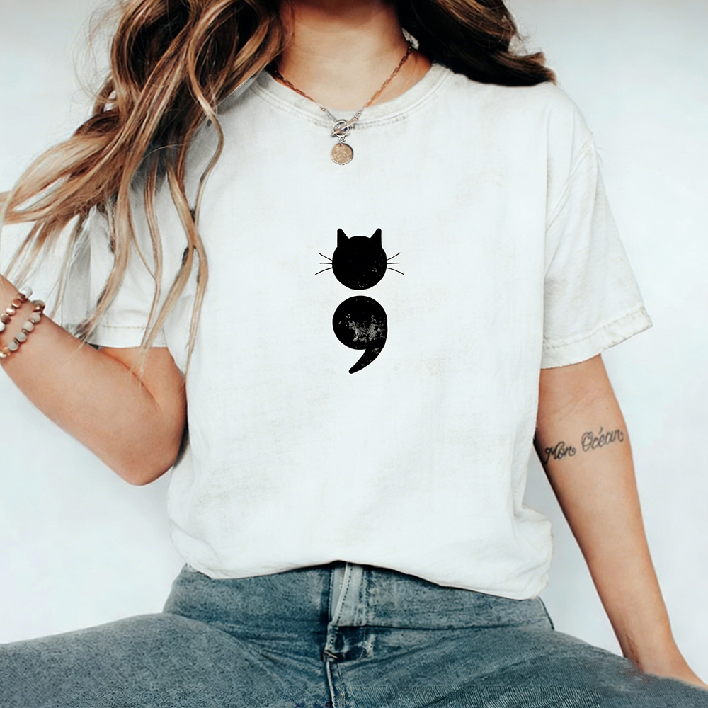Retro Washed Cat Silhouette Short Sleeve T-shirt elevenforest