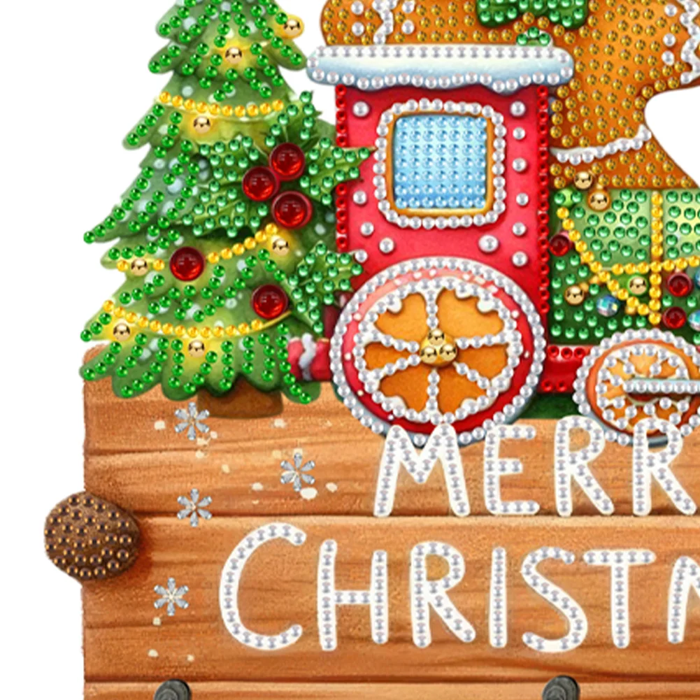 DIY Christmas Gingerbread Man Wooden Christmas Diamond Art Hanging Hooks Home Decor