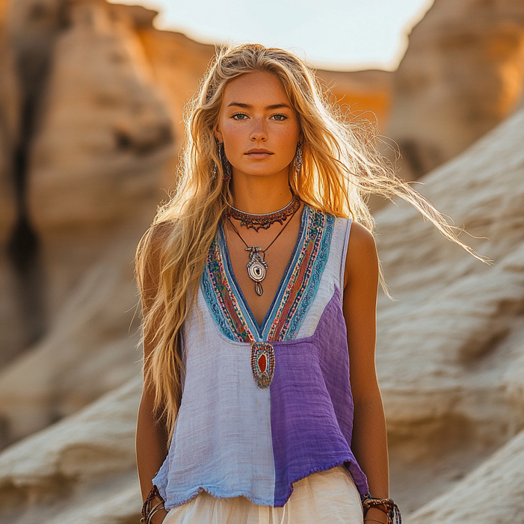 Women's Loose Bohemia Ethnic Style Linen Sleeveless Top