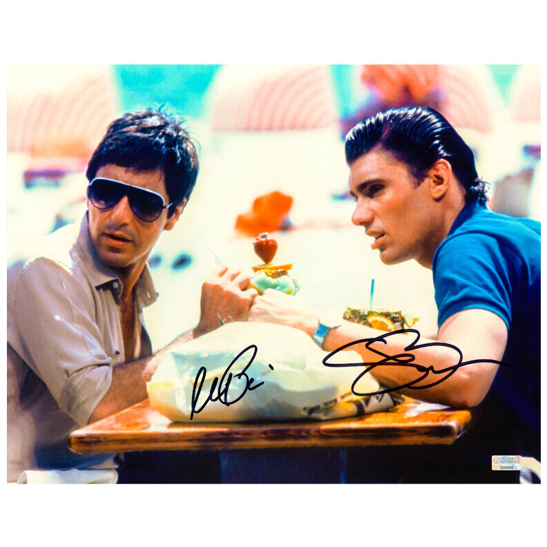 Al Pacino Steven Bauer Autographed Scarface Tony Montana Manny 11x14 Scene Photo Poster painting