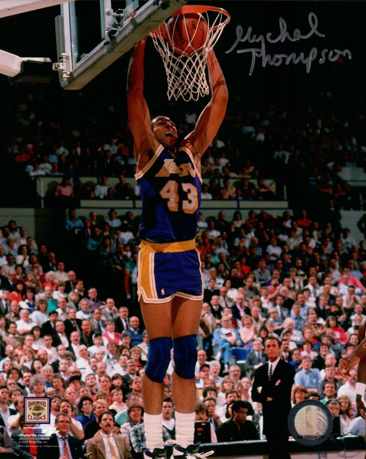 Mychal Thompson Signed Autographed 8X10 Photo Poster painting LA Lakers Road Dunk Silver w/COA