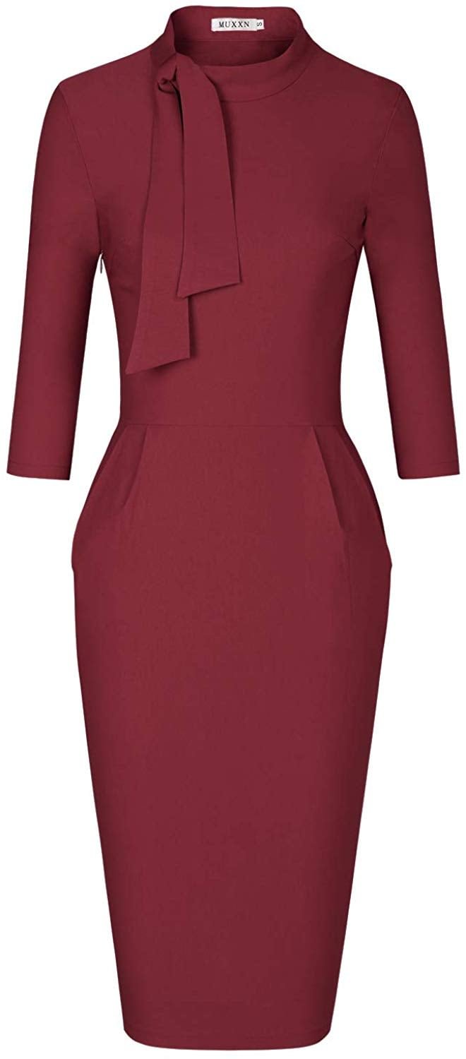 Cocktail Dress   Women's Classic Vintage Tie Neck Formal Cocktail Dress