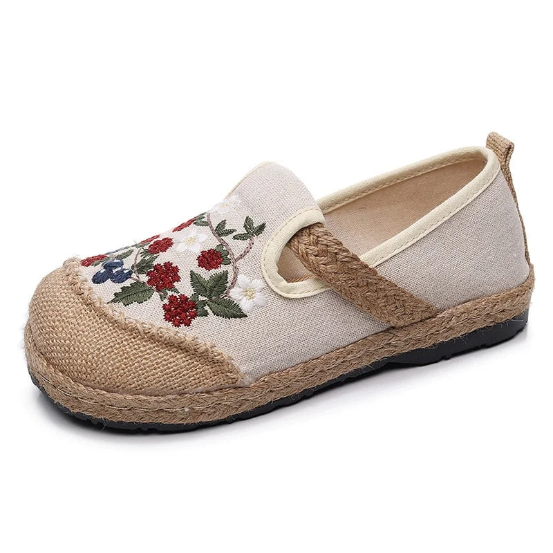 2022 Women Linen Canvas Shoes Retro Bohemian Slip-On Flat Comfortable Loafers Ladies Casual Embroidered Hemp Sole Sneakers