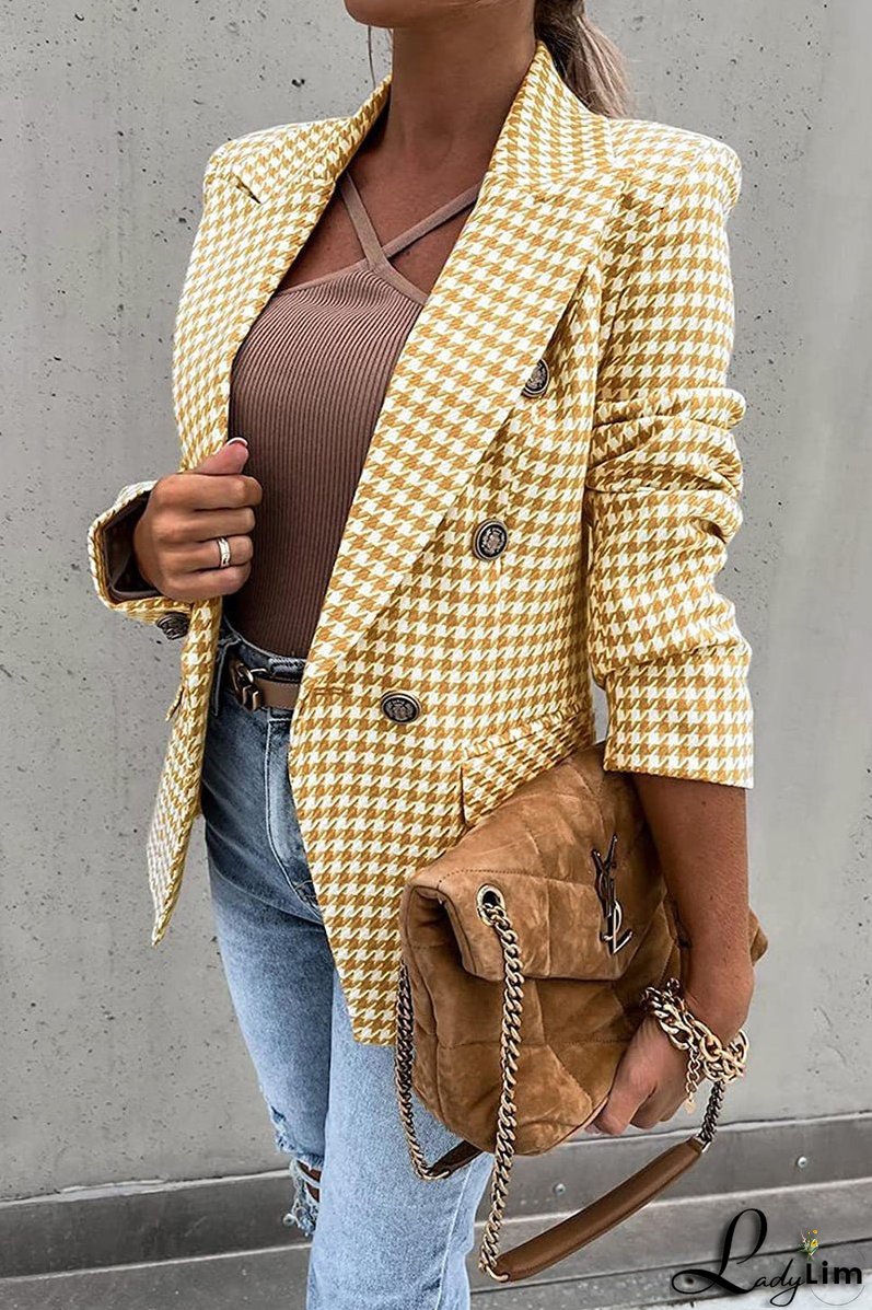 Casual British Style Print Pocket Buttons Turn-back Collar Outerwear