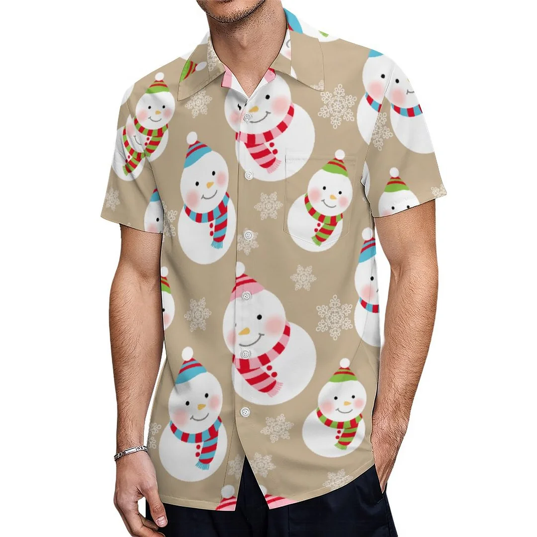 Short Sleeve Winter Snowman Hawaiian Shirt Mens Button Down Plus Size Tropical Hawaii Beach Shirts