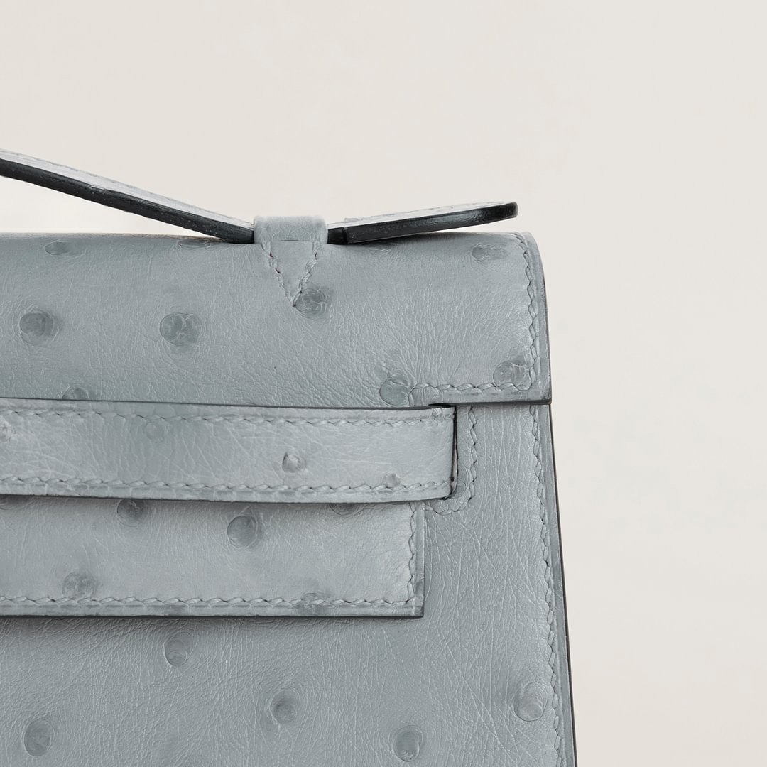 Kelly pochette Ostrich 8U Blue Glacier GHW