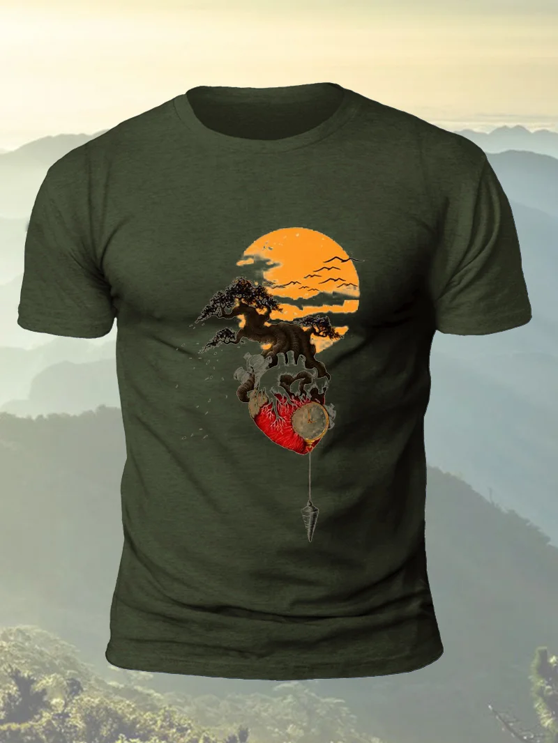 Clock Heart Print Short Sleeve Men's T-Shirt in  mildstyles