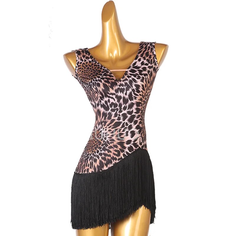 Leopard Print Fringe Tight Latin Dress Race Dress Woman Professional Performance Competition Custom