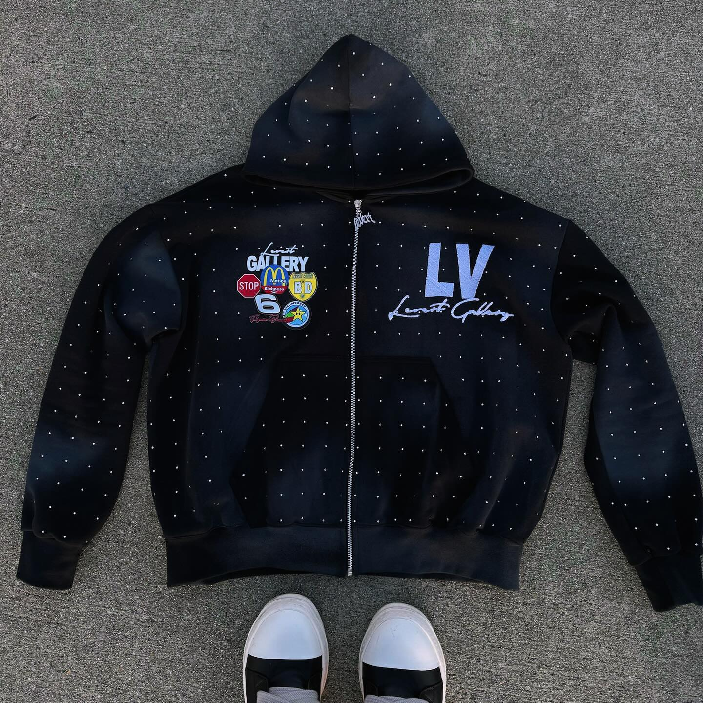 Street Rhinestone Zip-Up Hoodie