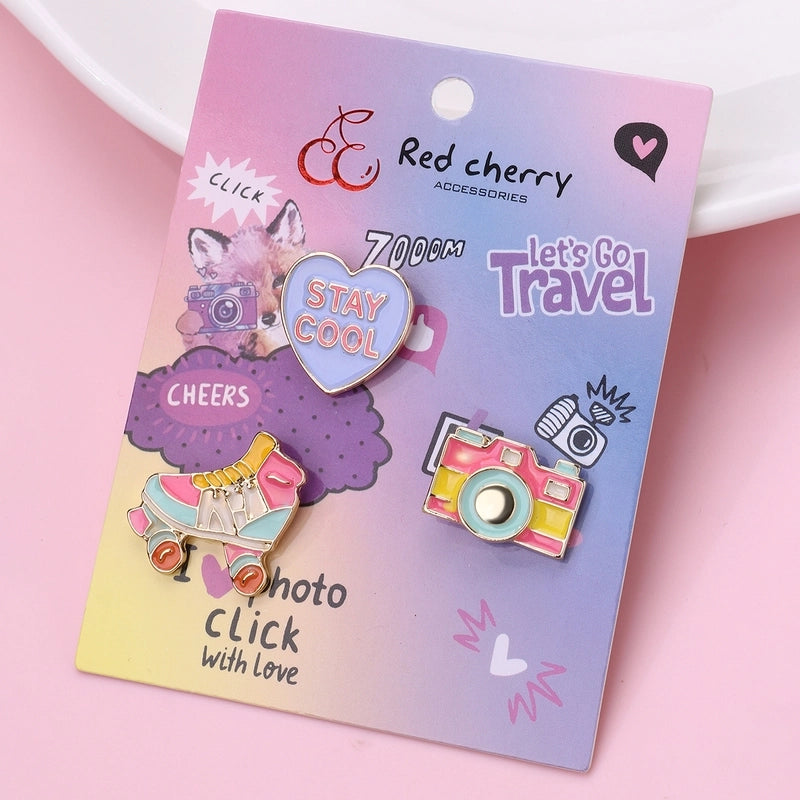 Cute Romantic Sweet Skates Camera Heart Shape Alloy Enamel Kid’S Adults Brooches
