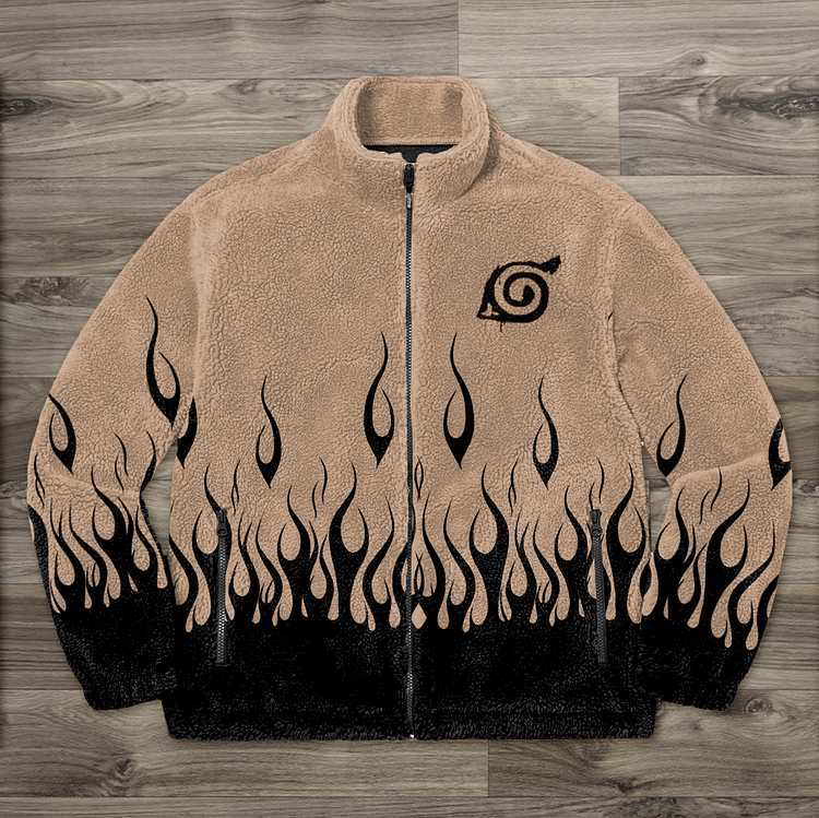 Retro Flame Trendy Printed Polar Fleece Jackets