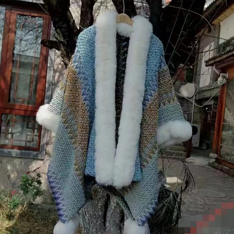 Women’s Minimalist Classic Style Color Block Knit Patchwork Shawl