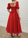 Square-Neck Puff Sleeve Split-Front Backless Party Midi Dress