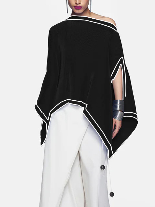 Colorblock Striped Hem Irregular Shirt