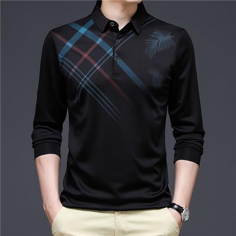 Gandisa Polo Long Sleeve Men's Turn-down Collar T-shirt Spring Summer Top Style Pullover V-Neck Tees Clothes Button Loose Print