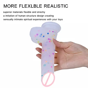 Realistic Silicone Jelly Dildo with Colorful Pattern and Strong Suction Cup