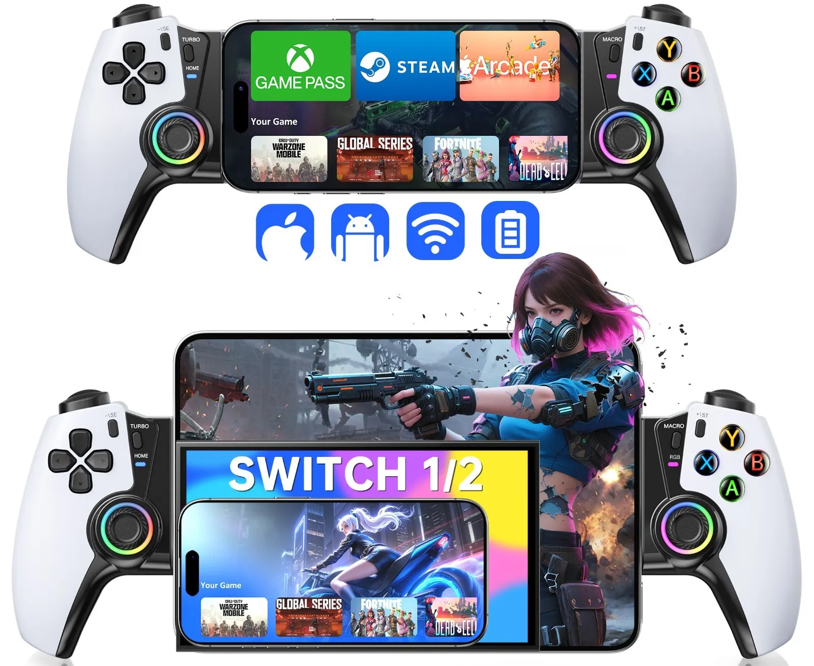 Wireless Bluetooth Mobile Phone Game Controller for Switch 2/OLED/iOS ...