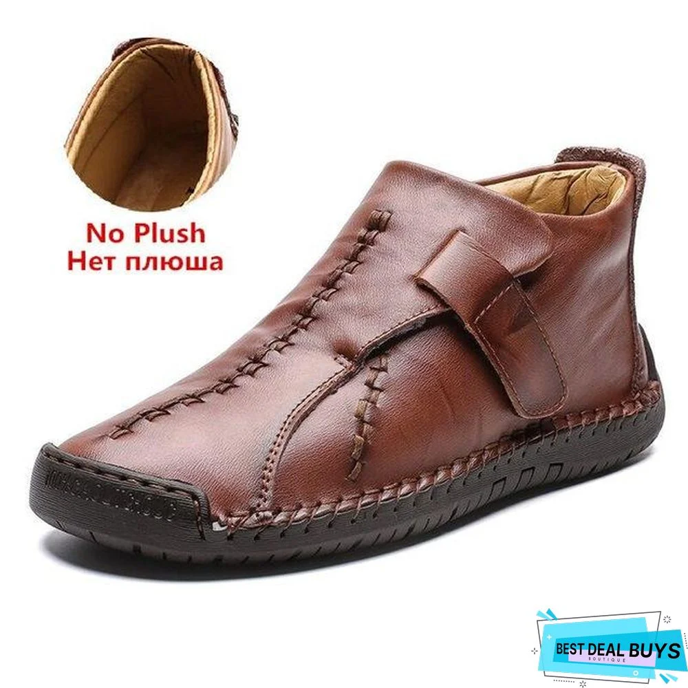 Men Snow Boots Leather Plush Man Ankle Boots Warm Fur Men's Boots Autumn Men Shoes