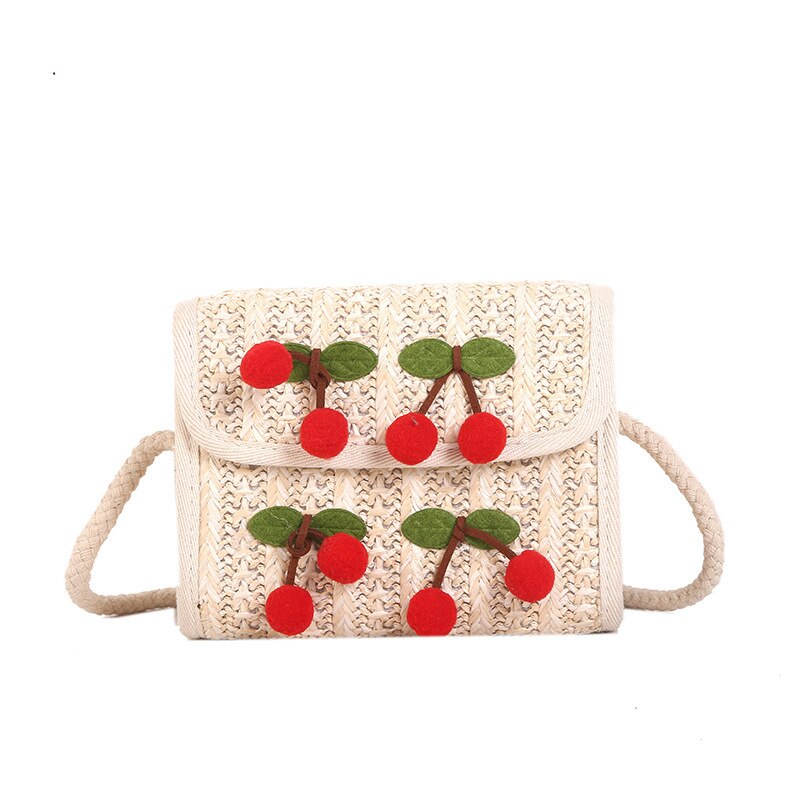 Llyge Women's 2024 Summer New Korean Fashion Beach Bag Straw Messenger Bag Girl Cherry Woven Bag Boho New Small Bag llyge