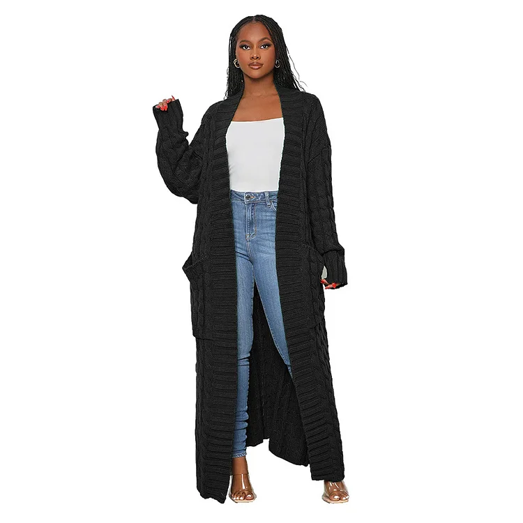 PASUXI The Most Popular Autumn and Winter Warm New Solid Color Fashion Women's Knitted Long Cardigan Jacket Women's Coat huanwei